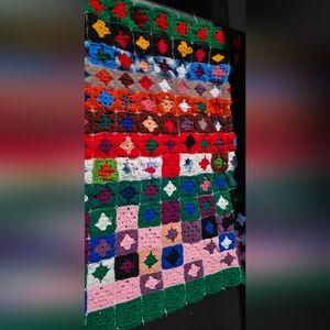 Vintage Handmade Chunky Granny Square Crochet Throw Blanket